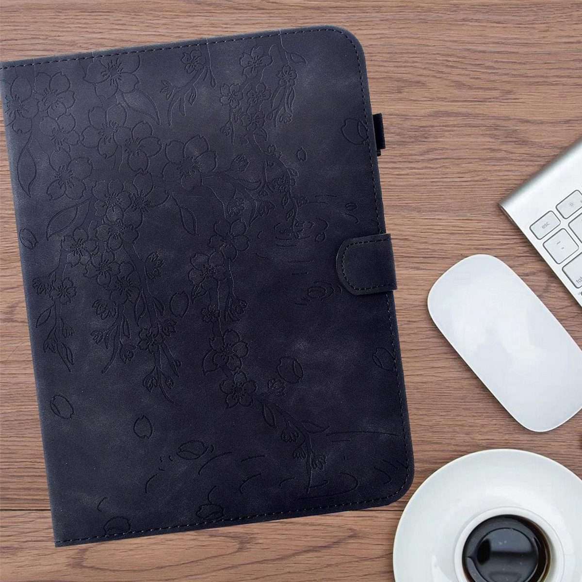 For iPad 10.2 2021 / 10.5 2019 Plum Blossom Embossed Smart Leather Tablet Case(Black)