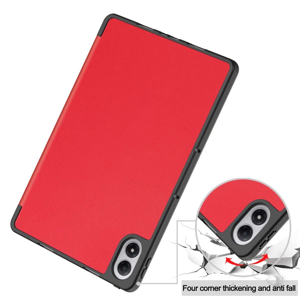 For Xiaomi Redmi Pad 2 Pro Custer TPU Pure Color 3-Fold Holder Smart Leather Tablet Case ... (Red)