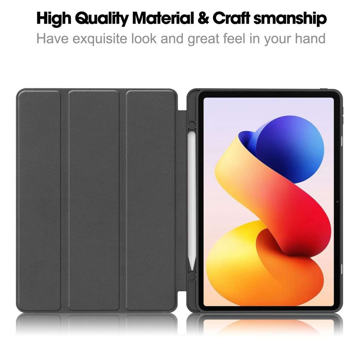 For Xiaomi Redmi Pad 2 Pro Custer TPU Pure Color 3-Fold Holder Smart Leather Tablet Ca ... (Black)