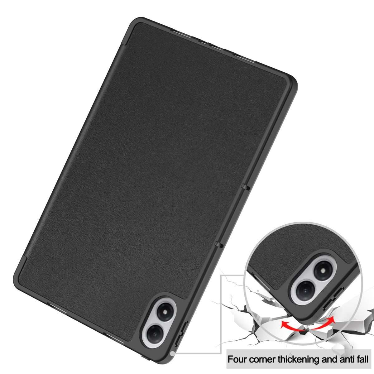 For Xiaomi Redmi Pad 2 Pro Custer TPU Pure Color 3-Fold Holder Smart Leather Tablet Ca ... (Black)