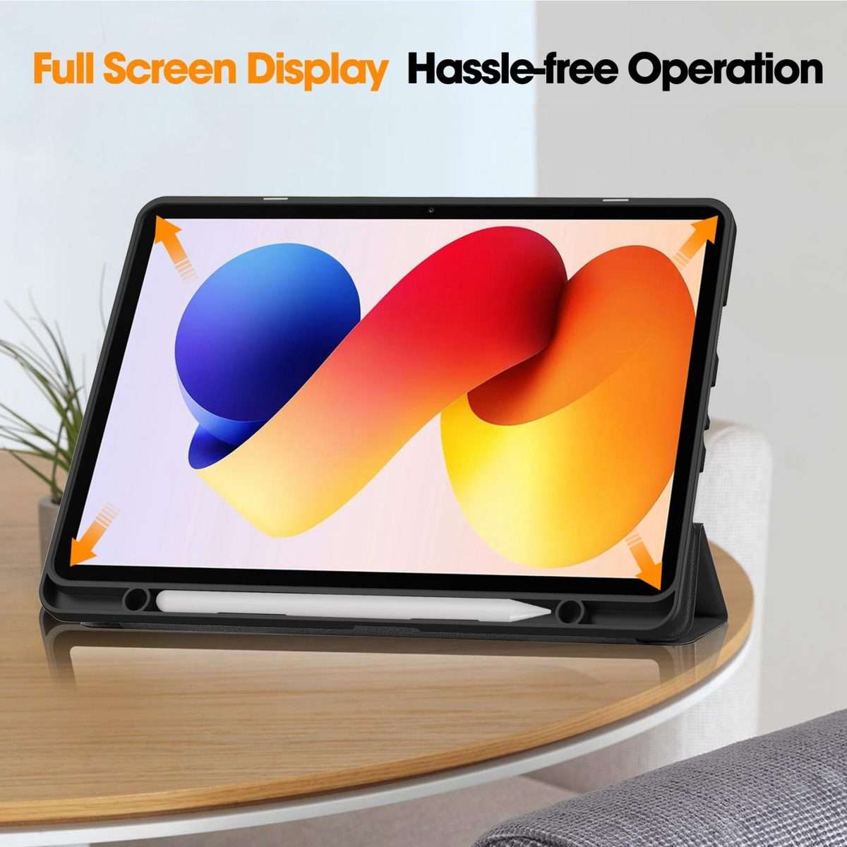 For Xiaomi Redmi Pad 2 Pro Custer TPU Pure Color 3-Fold Holder Smart Leather Tablet Ca ... (Black)