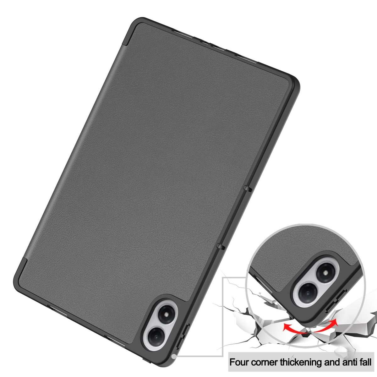 For Xiaomi Redmi Pad 2 Pro Custer TPU Pure Color 3-Fold Holder Smart Leather Tablet Cas ... (Grey)