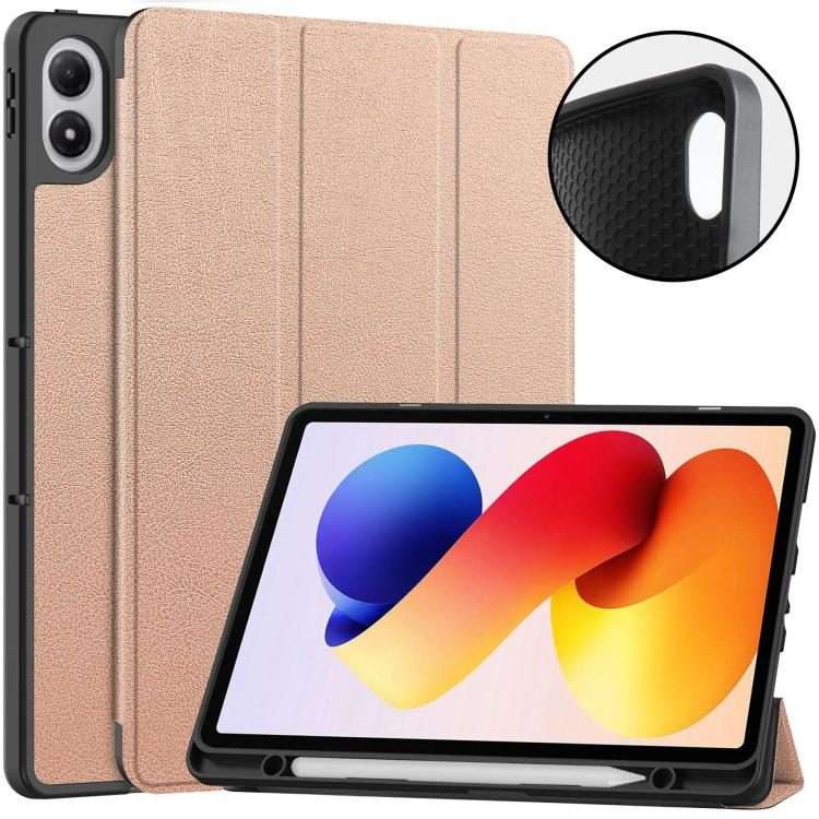 For Xiaomi Redmi Pad 2 Pro Custer TPU Pure Color 3-Fold Holder Smart Leather Table ... (Rose Gold)