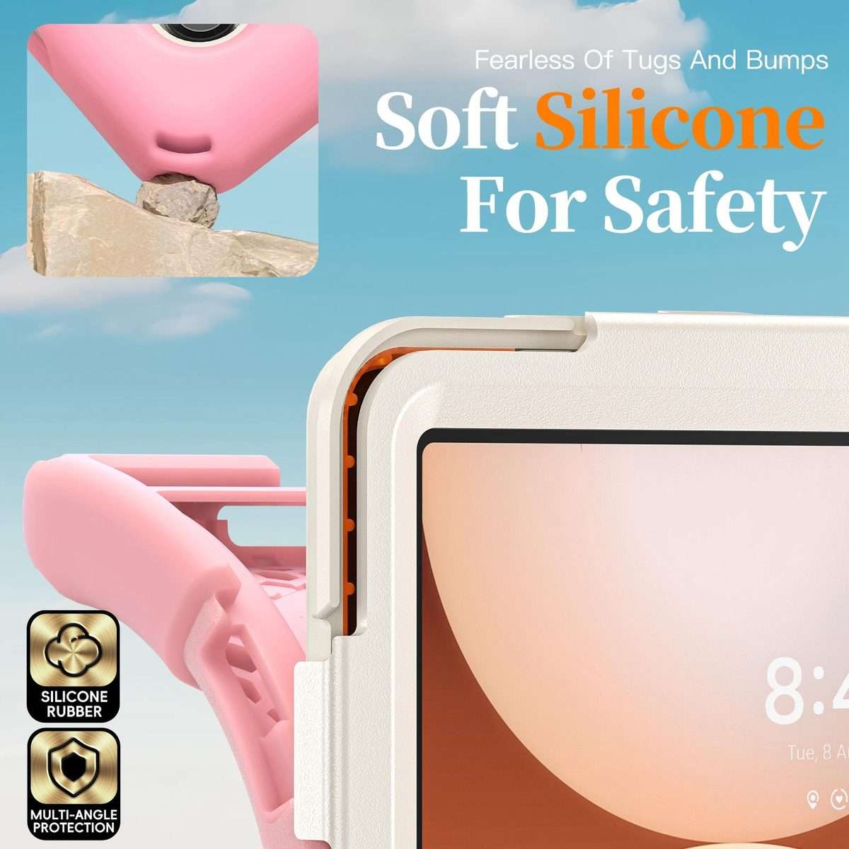 For Samsung Galaxy Tab A11+ Rotatable Holder Silicone Hybrid PC Tablet Case with Should ... (Pink)