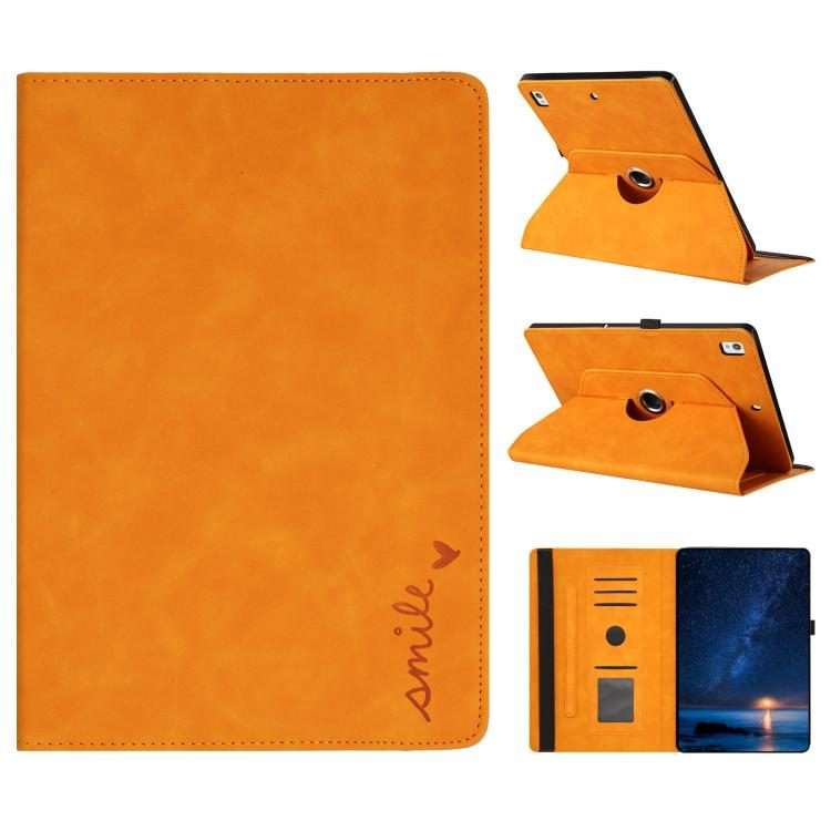 For iPad 10.2 2020 / 2019 / 10.5 2019 Smile Embossed Rotation Holder Leather Smart Tab ... (Khaki)