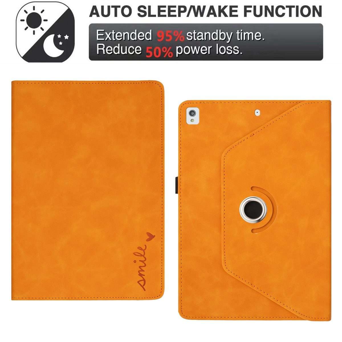 For iPad 10.2 2020 / 2019 / 10.5 2019 Smile Embossed Rotation Holder Leather Smart Tab ... (Khaki)