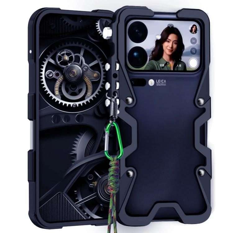 For Xiaomi 17 Pro Max Trigger Design Hollow Metal Frame Phone Case with Lanyard(Black)