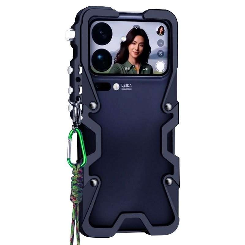 For Xiaomi 17 Pro Max Trigger Design Hollow Metal Frame Phone Case with Lanyard(Black)