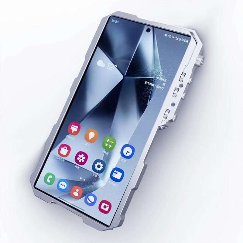 For Xiaomi 15T Pro Trigger Design Hollow Metal Frame Phone Case with Lanyard(Silver)