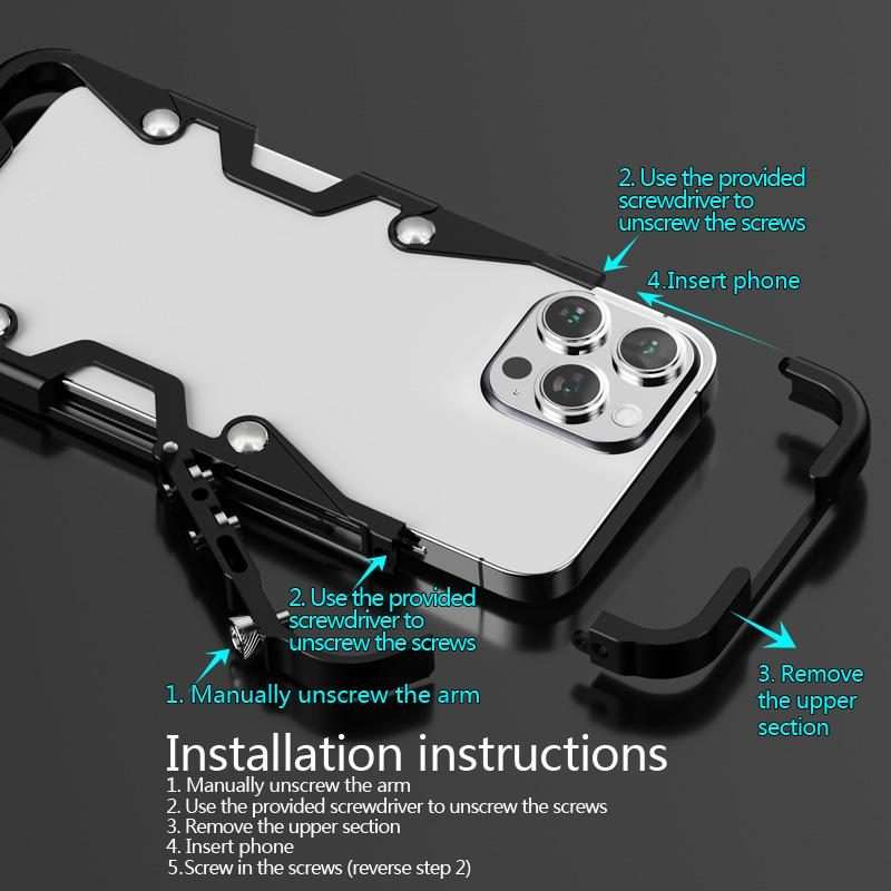 For Xiaomi 14 Pro Trigger Design Hollow Metal Frame Phone Case with Lanyard(Silver)