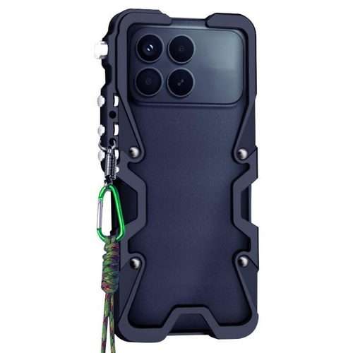 For Redmi K90 / Poco F8 Pro 5G Trigger Design Hollow Metal Frame Phone Case with Lanyard(Black)