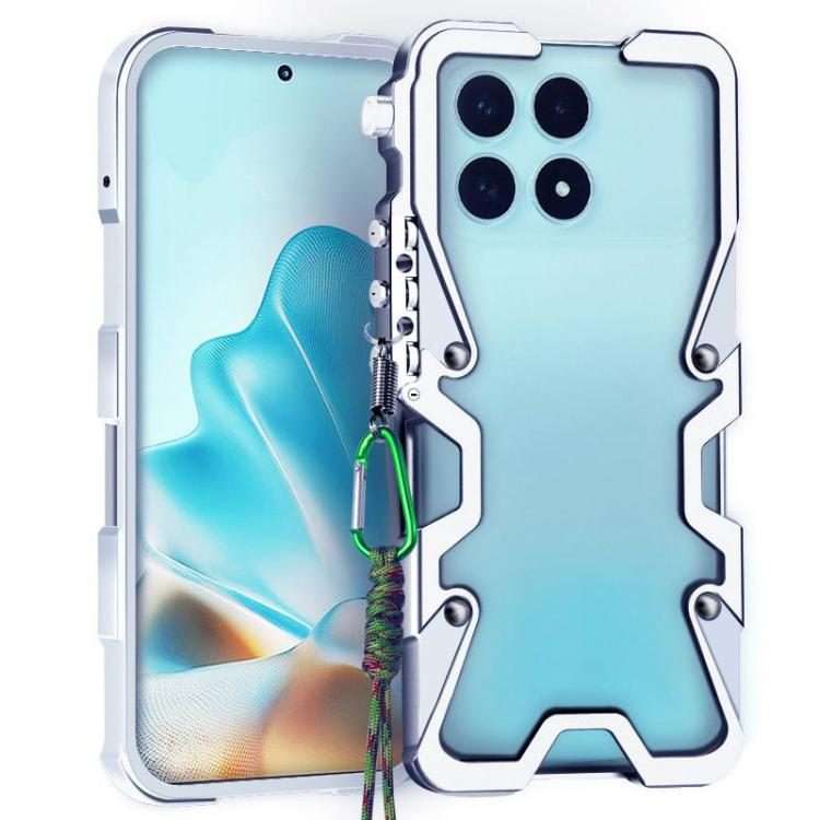 For Redmi K90 / Poco F8 Pro 5G Trigger Design Hollow Metal Frame Phone Case with Lanyard(Silver)