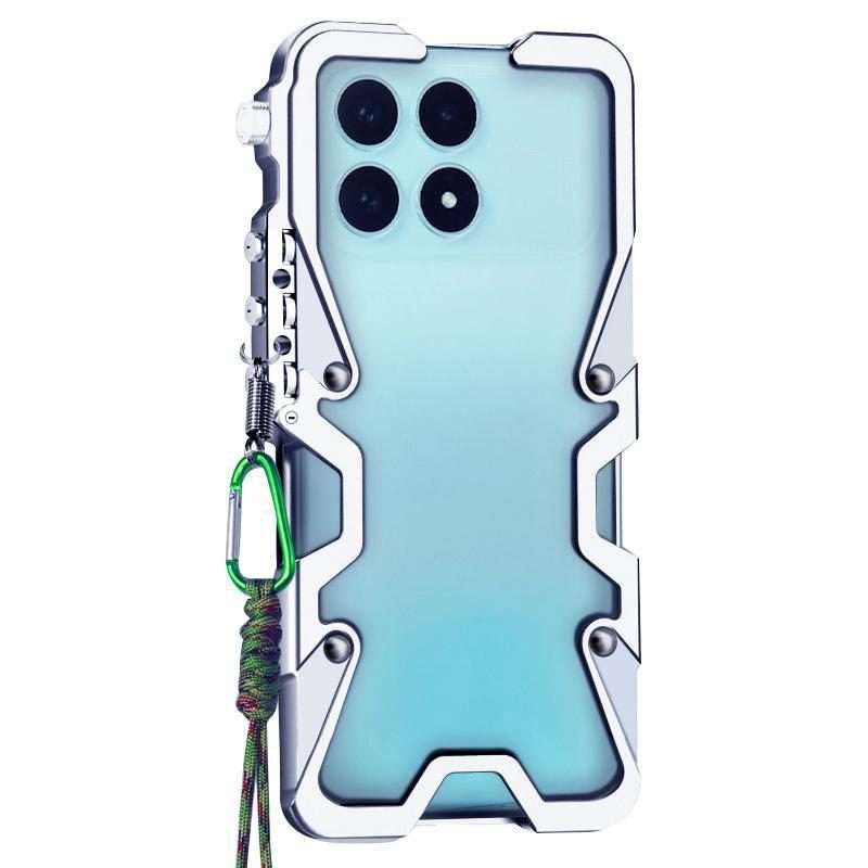 For Redmi K90 / Poco F8 Pro 5G Trigger Design Hollow Metal Frame Phone Case with Lanyard(Silver)