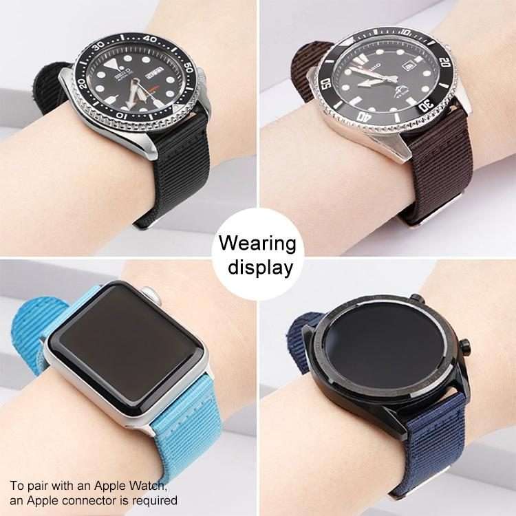 22mm Stainless Steel Pin Buckle Solid Color Nylon Canvas Watch Band(Grey)