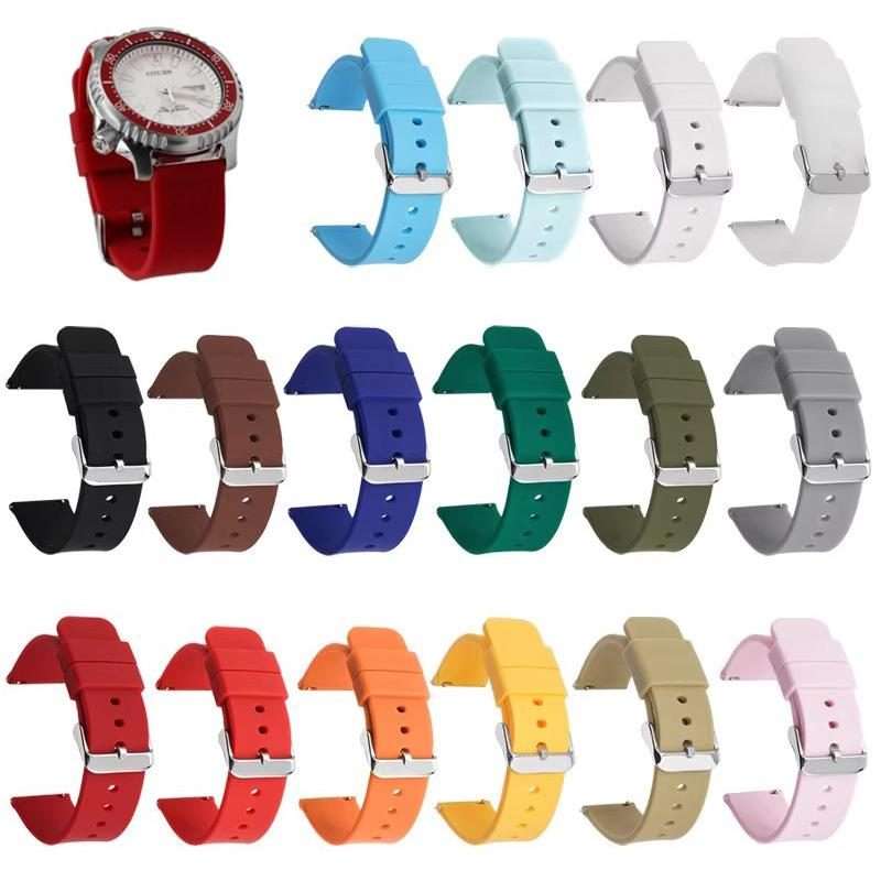20mm Stainless Steel Silver Pin Buckle Solid Color Silicone Waterproof Watch Band(Light Blue)