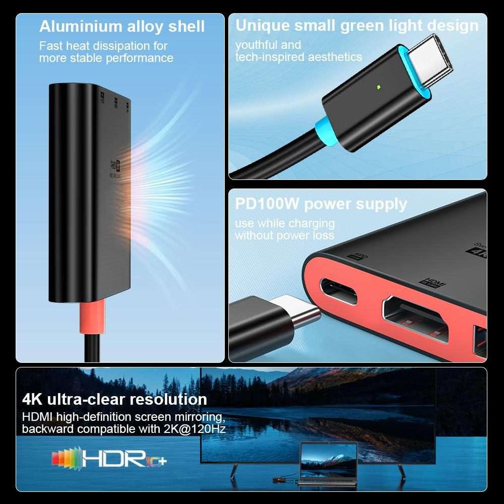 For Nintendo Switch 3 in 1 Type-C to HDMI + USB 3.0 + Type-C PD Charging Port Desktop Docking Stat