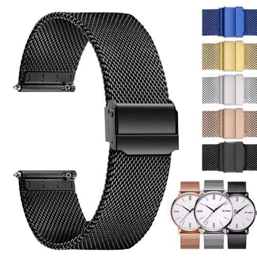 22mm Milanese Buckle Stainless Steel Watch Band(Black)