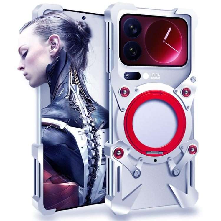 For Xiaomi 17 Pro Rotating Bracket Hollow Metal Phone Case with Lanyard(Silver)