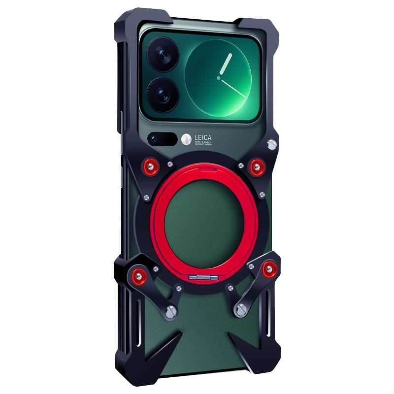 For Xiaomi 17 Pro Max Rotating Bracket Hollow Metal Phone Case with Lanyard(Black)