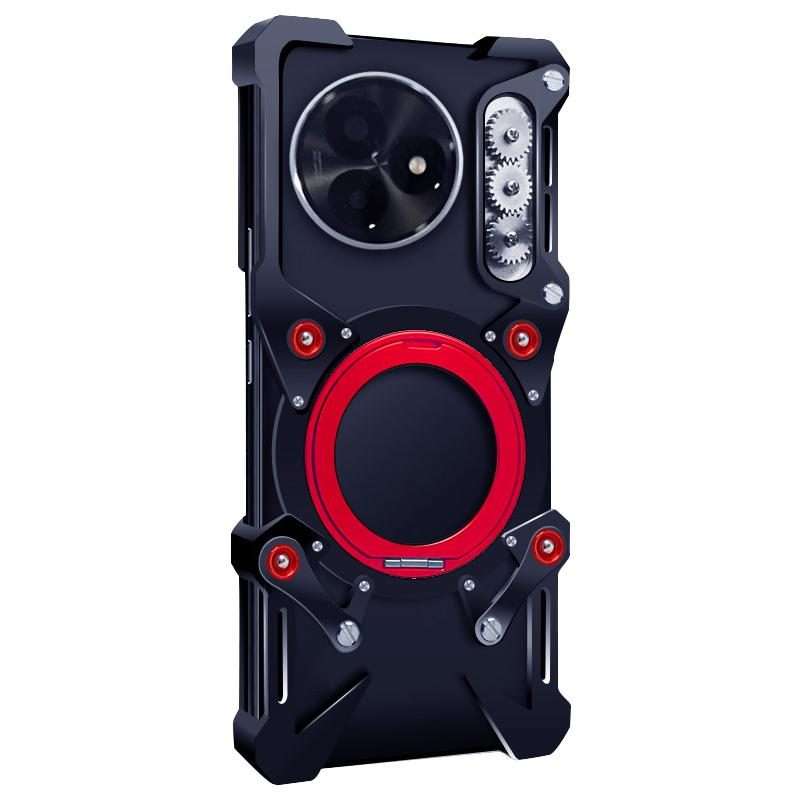 For Redmi K80 Ultra Rotating Bracket Hollow Metal Phone Case with Lanyard(Black)