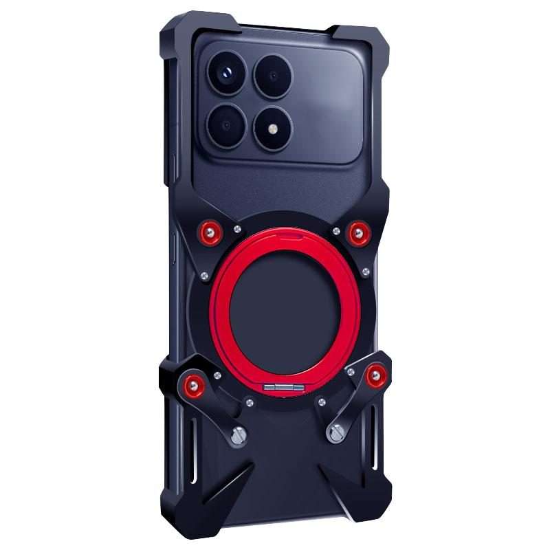 For Redmi K90 Rotating Bracket Hollow Metal Phone Case with Lanyard(Black)
