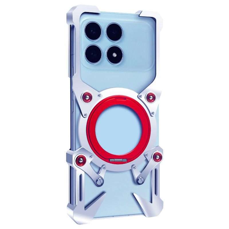 For Redmi K90 Rotating Bracket Hollow Metal Phone Case with Lanyard(Silver)