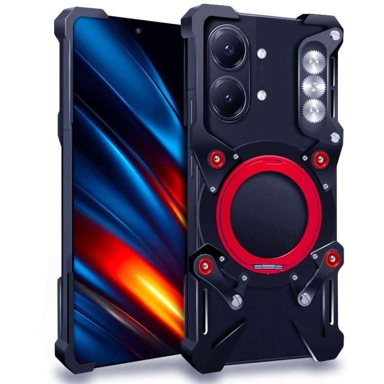 For Redmi Turbo 5 Max 5G Rotating Bracket Hollow Metal Phone Case with Lanyard(Black)