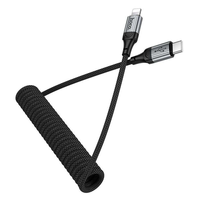 hoco X121 Nuevo PD27W Fast Charging Type-C to 8 Pin Spring Braided Data Cable(Black)