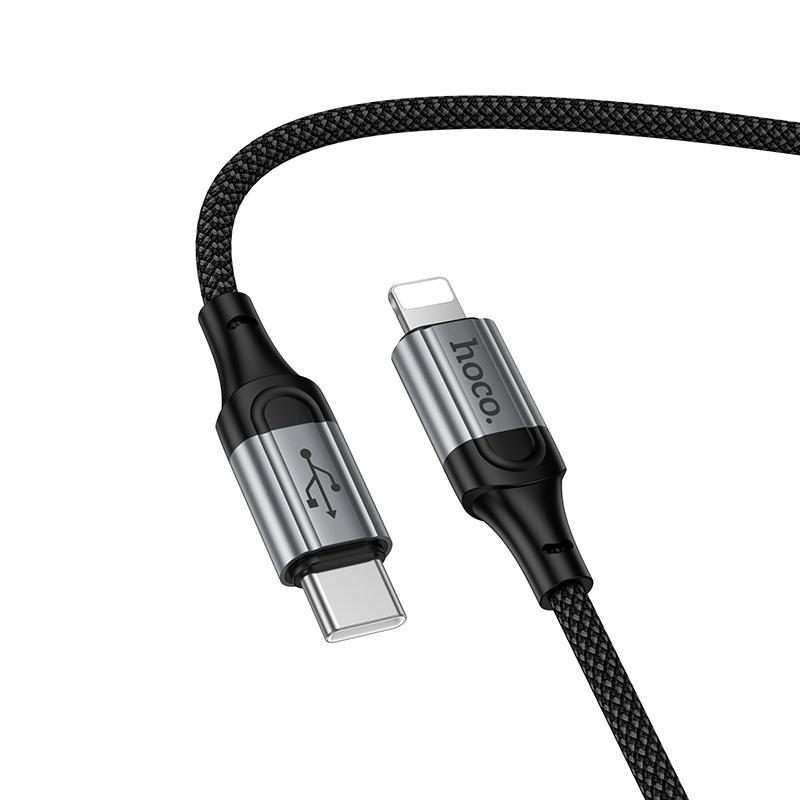 hoco X121 Nuevo PD27W Fast Charging Type-C to 8 Pin Spring Braided Data Cable(Black)
