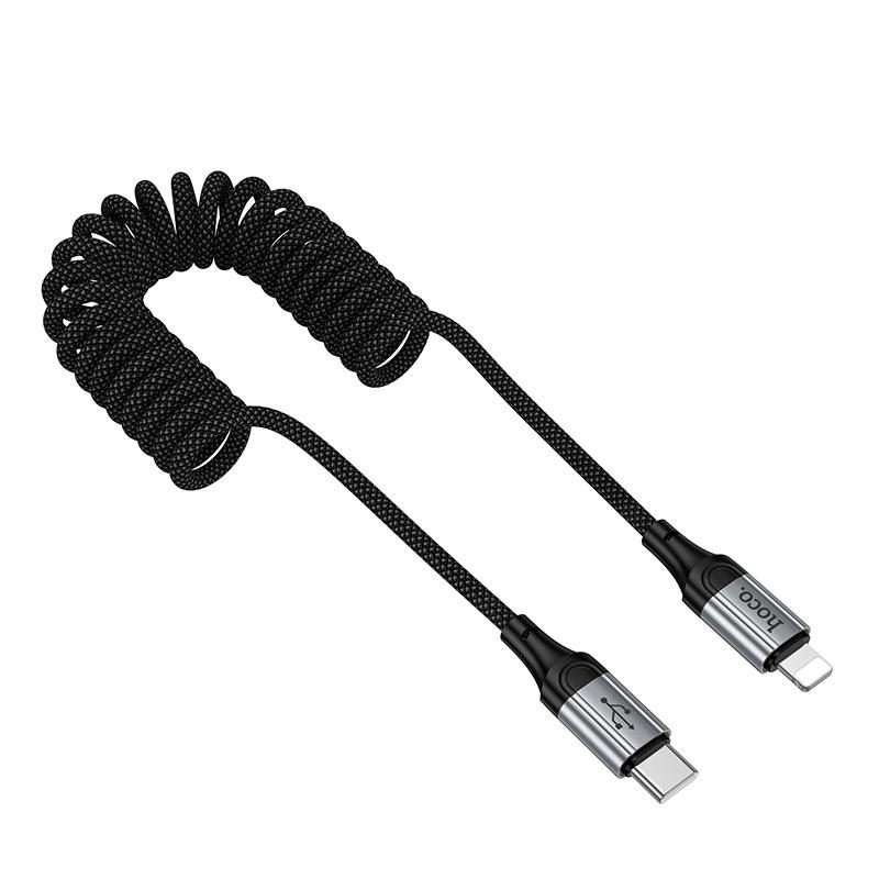 hoco X121 Nuevo PD27W Fast Charging Type-C to 8 Pin Spring Braided Data Cable(Black)