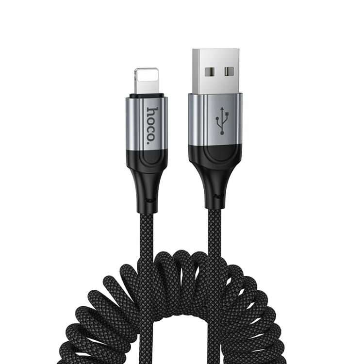 hoco X121 Nuevo Charging USB-A to 8 Pin Spring Braided Data Cable(Black)