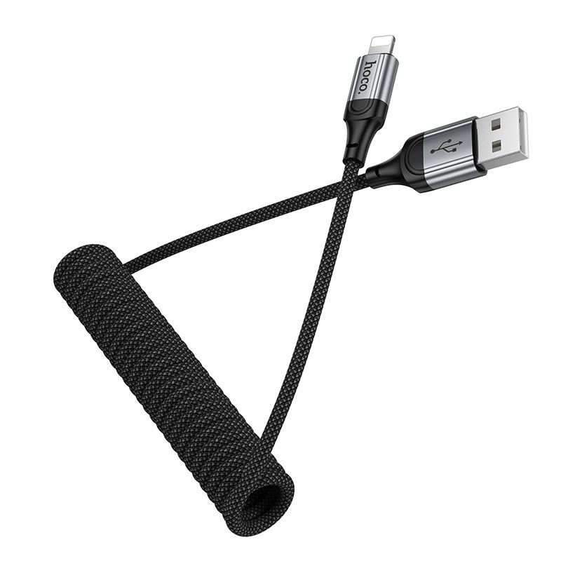 hoco X121 Nuevo Charging USB-A to 8 Pin Spring Braided Data Cable(Black)