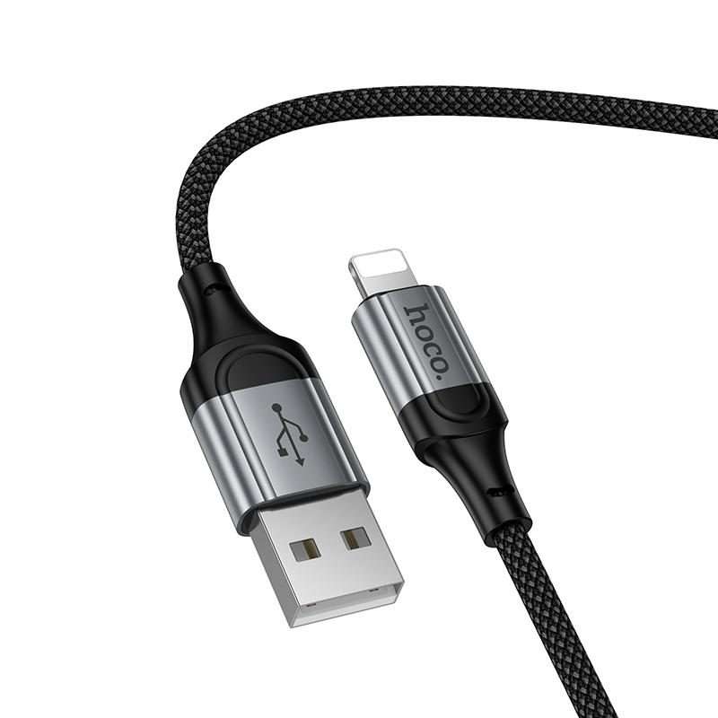 hoco X121 Nuevo Charging USB-A to 8 Pin Spring Braided Data Cable(Black)