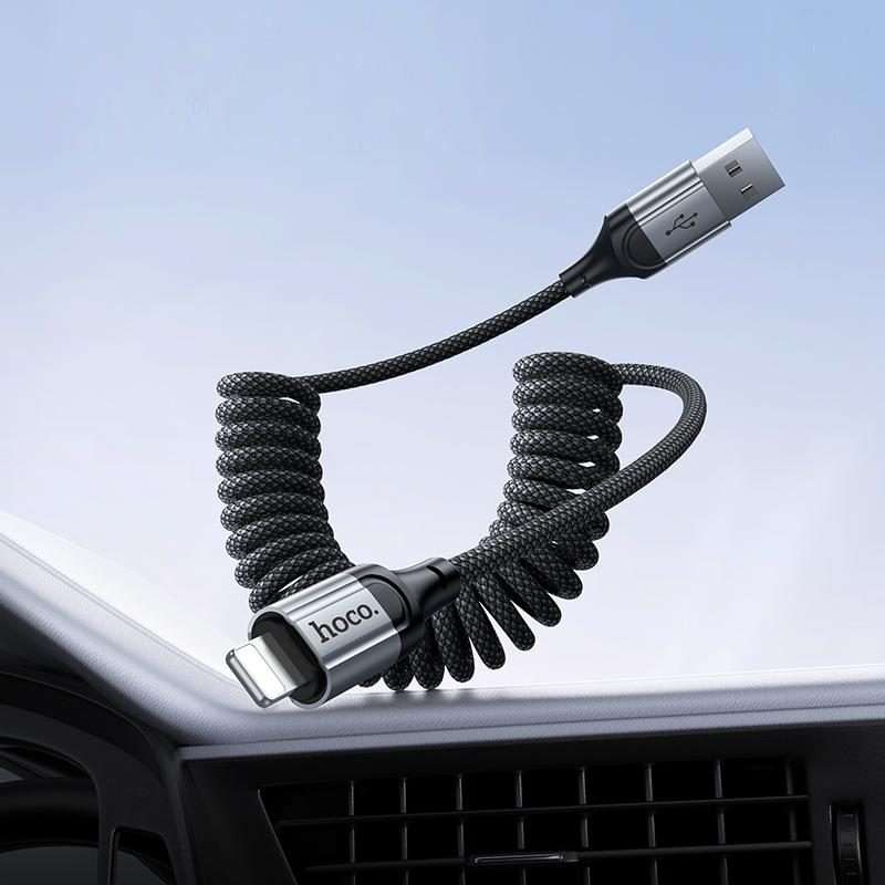 hoco X121 Nuevo Charging USB-A to 8 Pin Spring Braided Data Cable(Black)