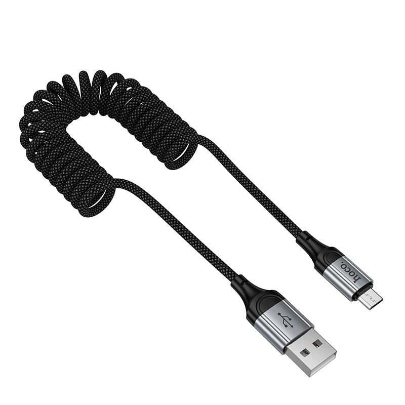 hoco X121 Nuevo Charging USB-A to Micro Spring Braided Data Cable(Black)