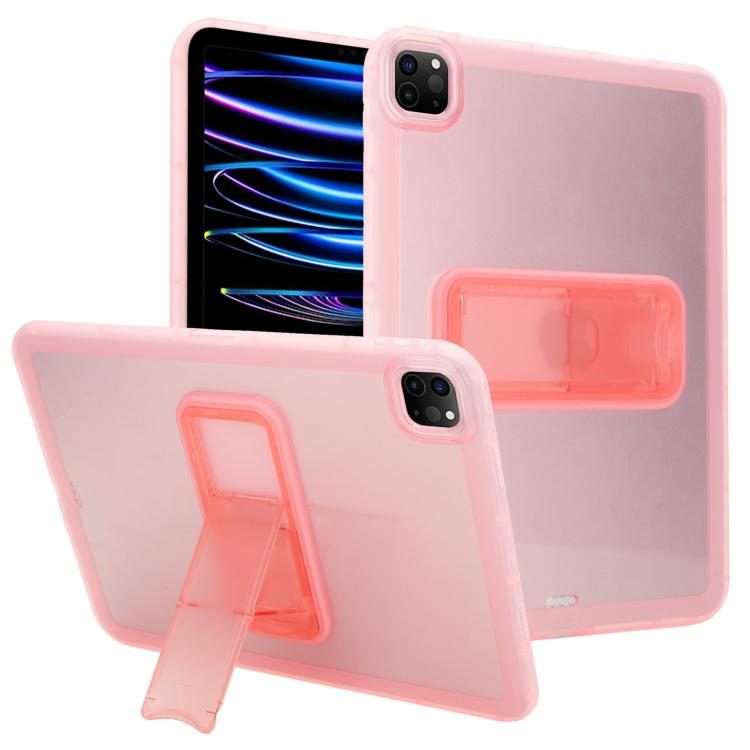 For iPad Pro 11 2022 / 2021 / 2020 Semi-Transparent TPU Shockproof Tablet Case with Holder(Pink)