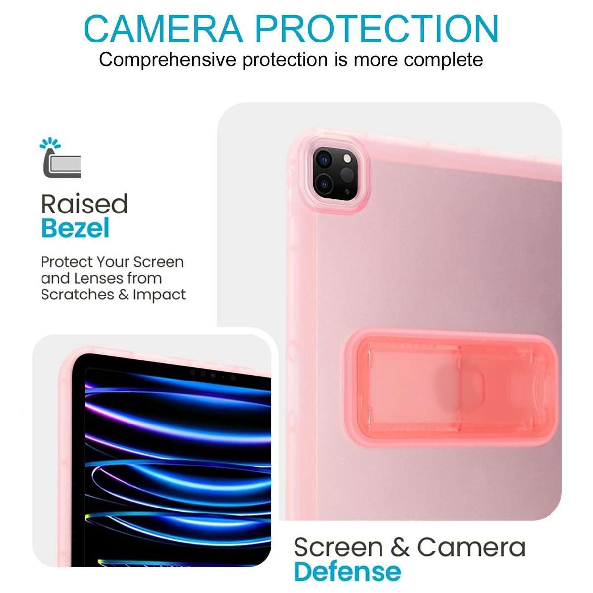 For iPad Pro 11 2022 / 2021 / 2020 Semi-Transparent TPU Shockproof Tablet Case with Holder(Pink)