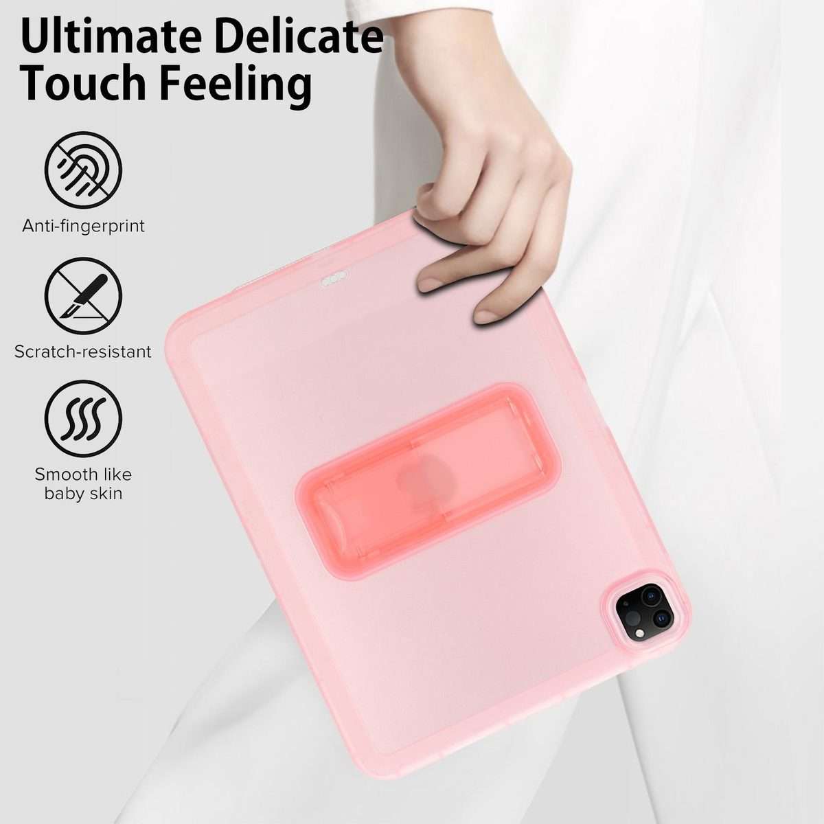 For iPad Pro 11 2022 / 2021 / 2020 Semi-Transparent TPU Shockproof Tablet Case with Holder(Pink)