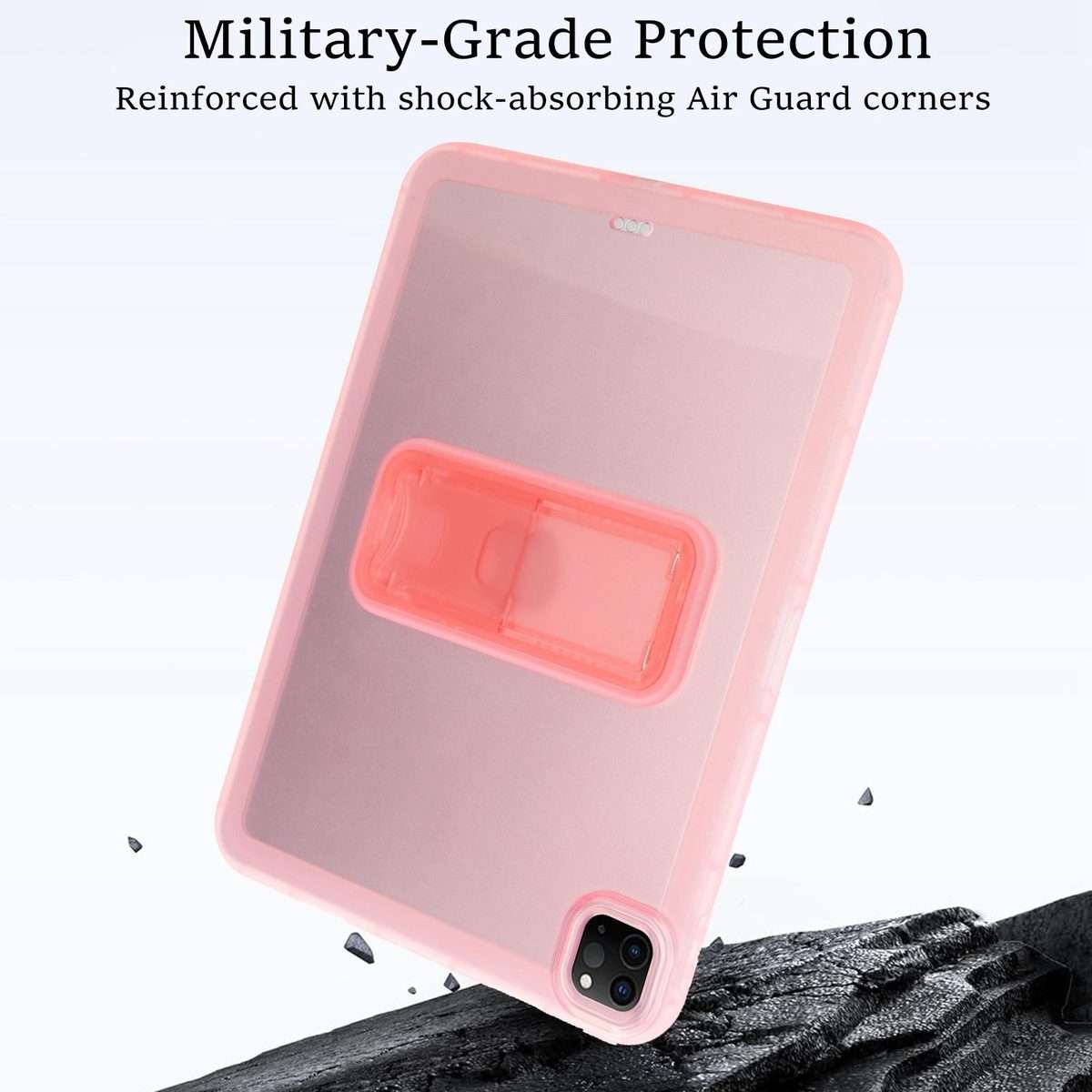 For iPad Pro 11 2022 / 2021 / 2020 Semi-Transparent TPU Shockproof Tablet Case with Holder(Pink)