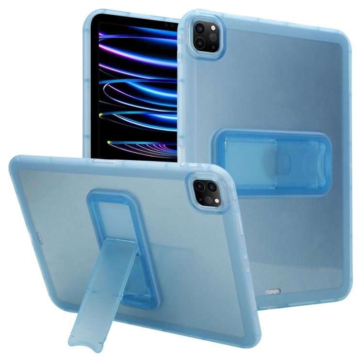 For iPad Pro 11 2022 / 2021 / 2020 Semi-Transparent TPU Shockproof Tablet Case with Holder(Blue)