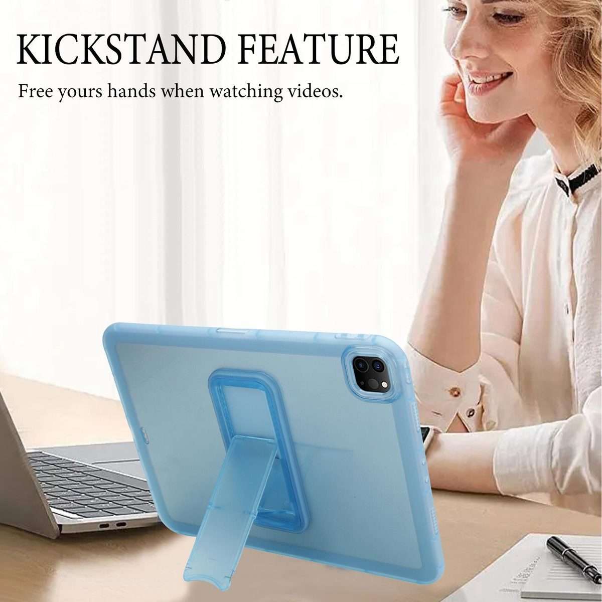 For iPad Pro 11 2022 / 2021 / 2020 Semi-Transparent TPU Shockproof Tablet Case with Holder(Blue)