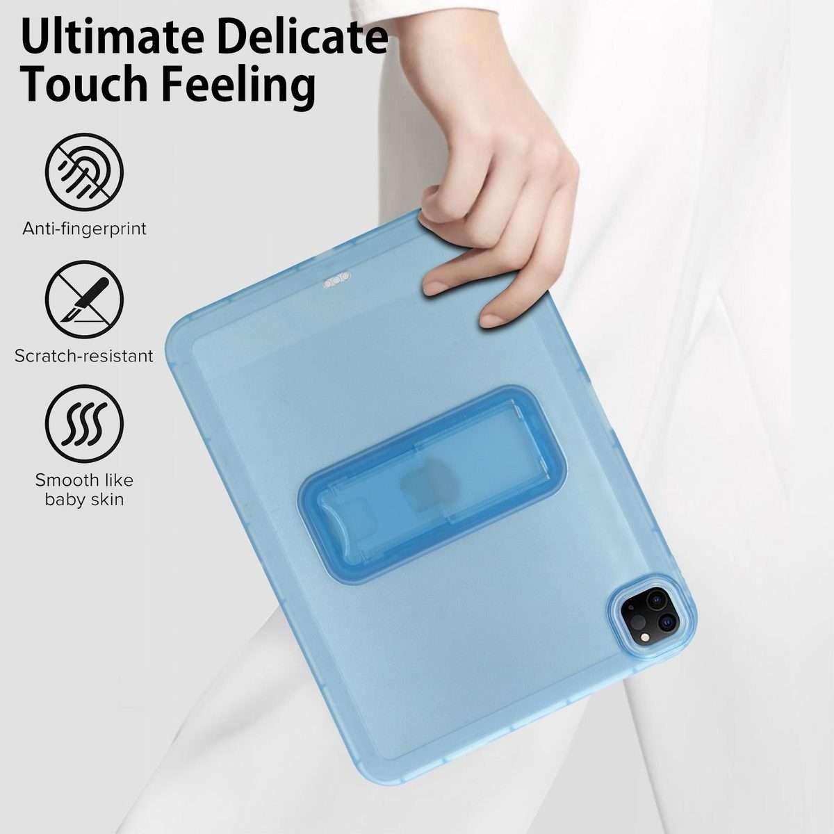 For iPad Pro 11 2022 / 2021 / 2020 Semi-Transparent TPU Shockproof Tablet Case with Holder(Blue)