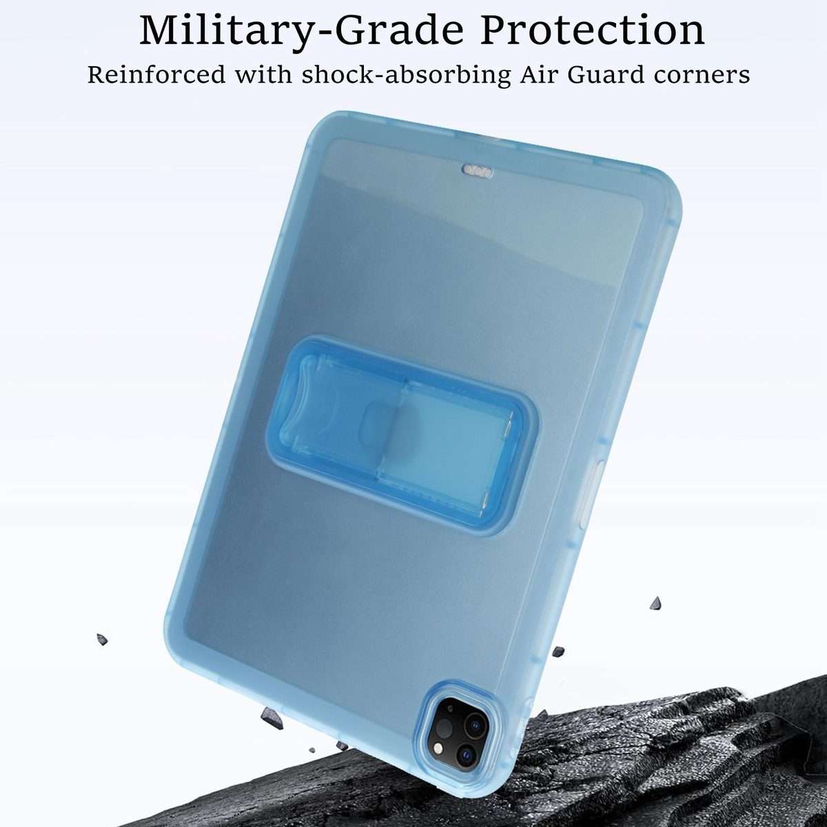 For iPad Pro 11 2022 / 2021 / 2020 Semi-Transparent TPU Shockproof Tablet Case with Holder(Blue)