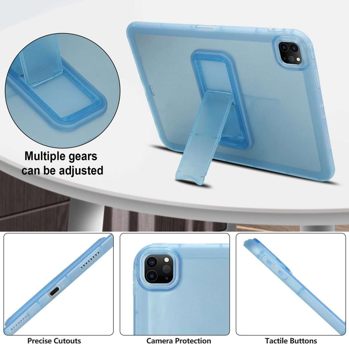 For iPad Pro 11 2022 / 2021 / 2020 Semi-Transparent TPU Shockproof Tablet Case with Holder(Blue)