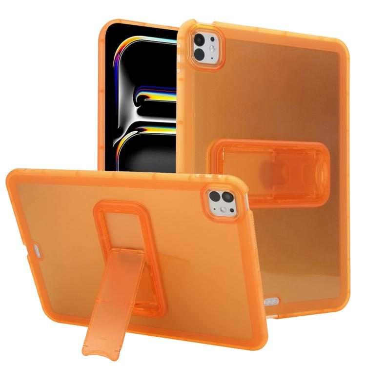 For iPad Pro 11 2025 / 2024 Semi-Transparent TPU Shockproof Tablet Case with Holder(Orange)
