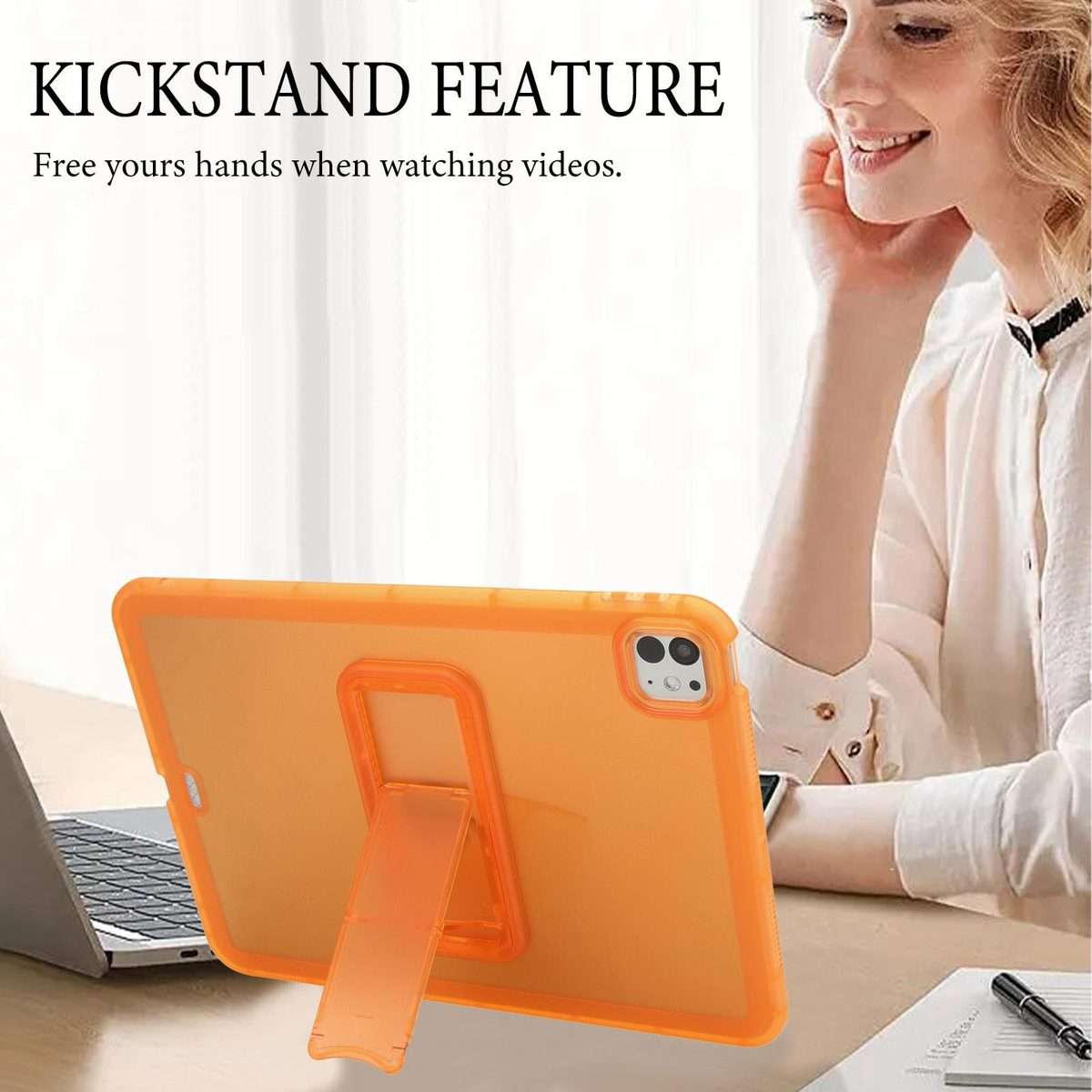For iPad Pro 11 2025 / 2024 Semi-Transparent TPU Shockproof Tablet Case with Holder(Orange)