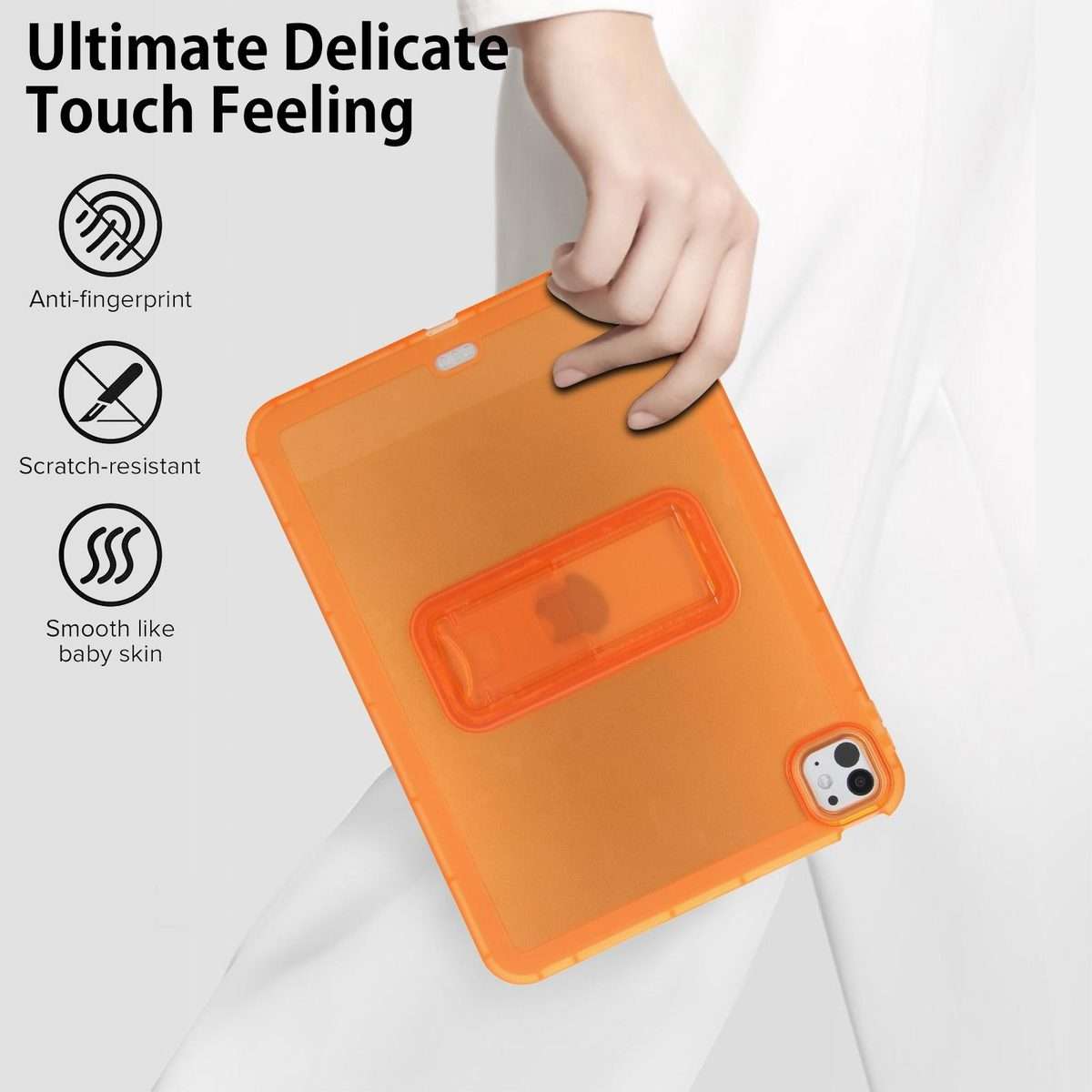 For iPad Pro 11 2025 / 2024 Semi-Transparent TPU Shockproof Tablet Case with Holder(Orange)