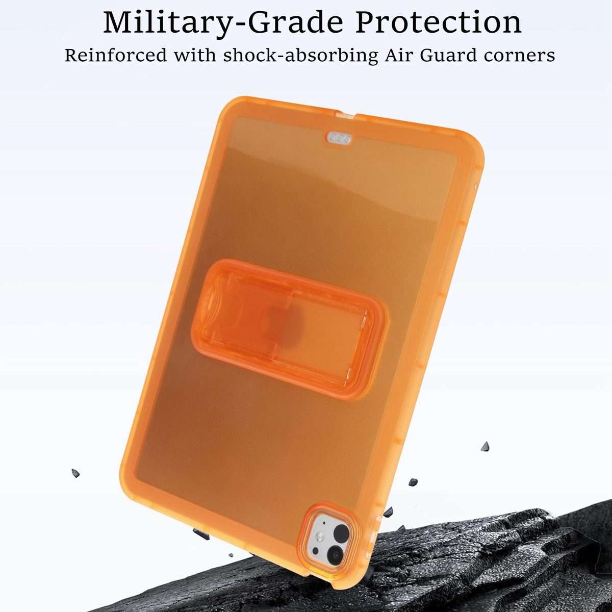 For iPad Pro 11 2025 / 2024 Semi-Transparent TPU Shockproof Tablet Case with Holder(Orange)