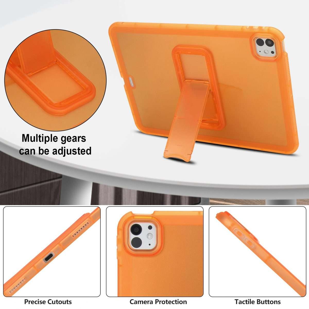 For iPad Pro 11 2025 / 2024 Semi-Transparent TPU Shockproof Tablet Case with Holder(Orange)