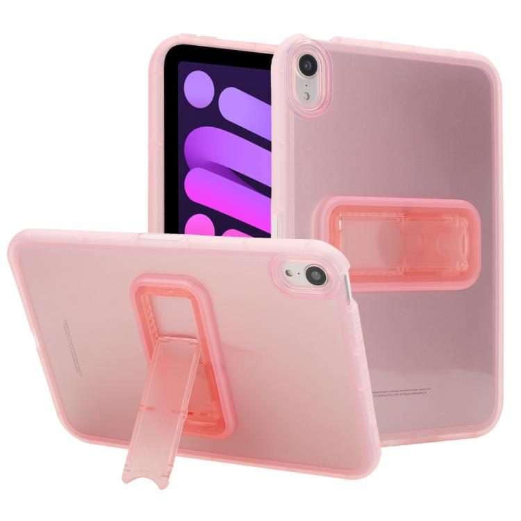 For iPad mini 6 / mini 2024 Semi-Transparent TPU Shockproof Tablet Case with Holder(Pink)